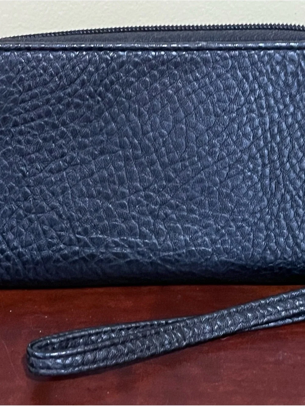 Max Studio Black Pebbled Leather Wristlet with Silver Hardware